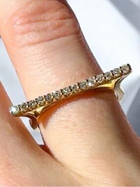 Gold Bar Pavé Diamond Ring - Elegant Minimalist Band